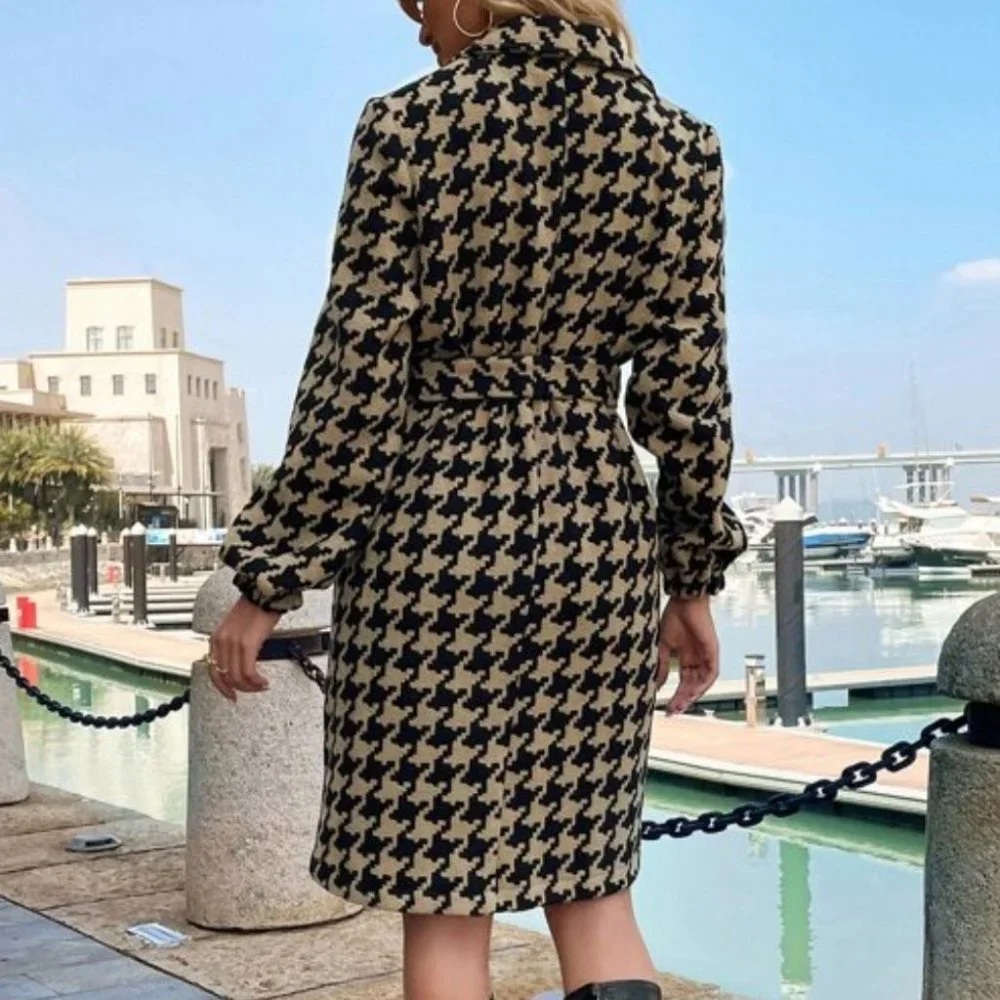 Work chic Contemporary Houndstooth Pattern Belted - Picture 5 of 6